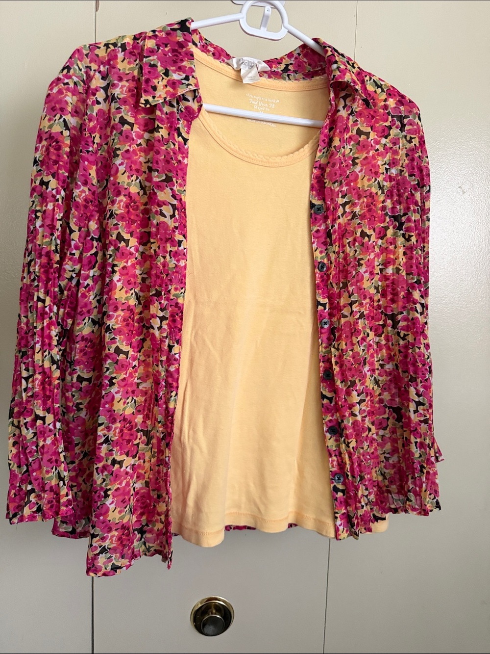 Yellow Layered Tank and Pink Floral Button-Up Set - M